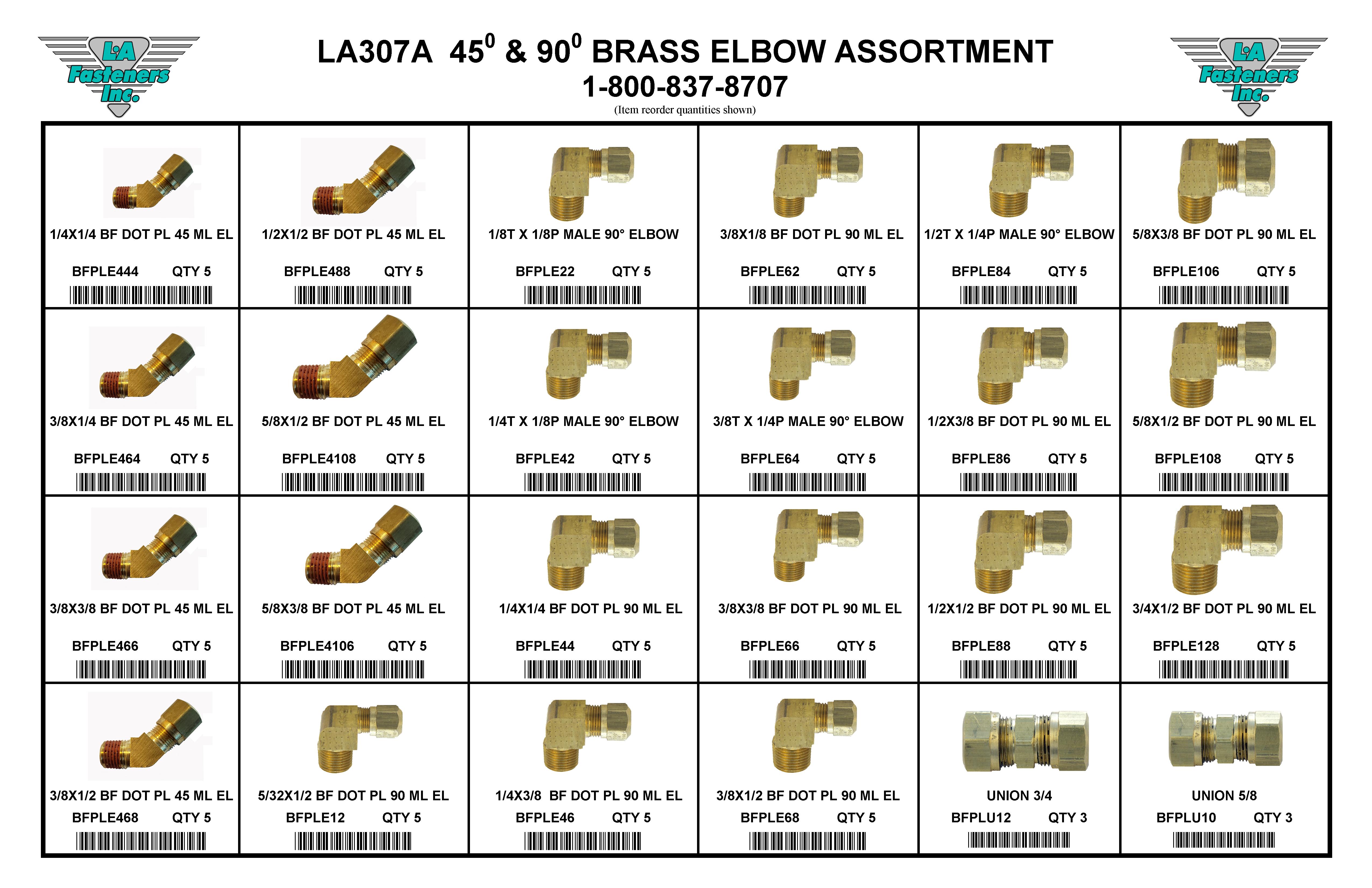 ASSORTMENTS-CUSTOM PAN BRASS ASSORTMENT 24 Hole Plastic Line 45 &amp; 90 Degree Elbows